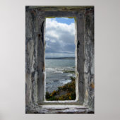 Poster Effet Fenêtre Château - Illusion Vue Mer (Devant)