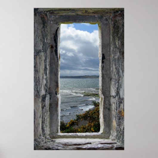 Poster Effet Fenêtre Château - Illusion Vue Mer (Devant)