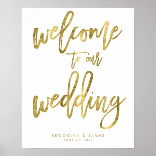 Poster Effet Gold Foil Bienvenue Sur Notre Panneau Mariag (Devant)