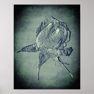 Poster Effet sculpté Argent Rosebud Flower Art
