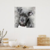 Poster Effet Splatter Aquarelle Peinture Pit Bull Chien (Cuisine)