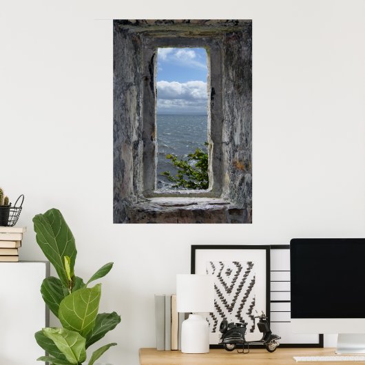 Poster Effet Vue sur la mer à partir d'une fausse fenêtre (Bureau à domicile)