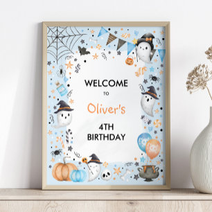 Poster Éffrayant Boo Blue Halloween Fantôme Anniversaire