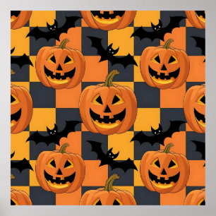 Poster Éffrayant Citrouille d'Halloween et Motif de chauv