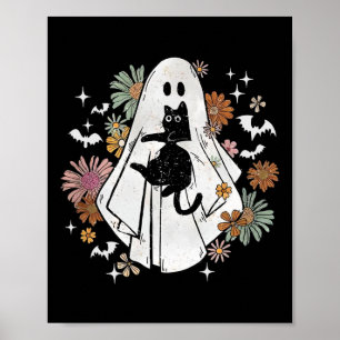 Poster Éffrayant Fantôme tenant Chat noir Super Floral Ha