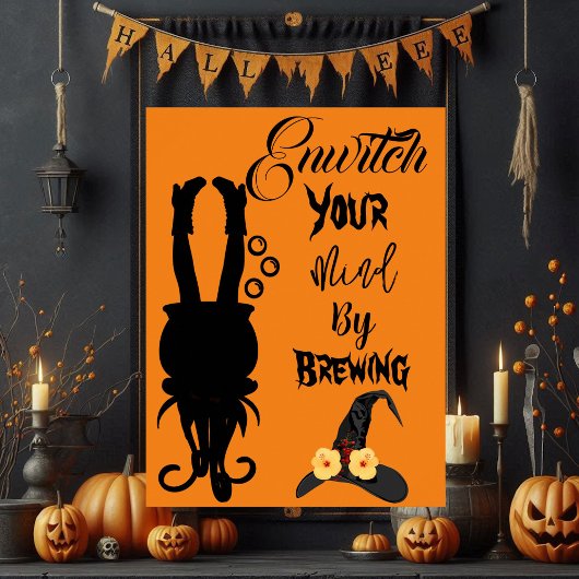 Poster Éffrayant Funky Halloween Party Cauldron Witch Cas