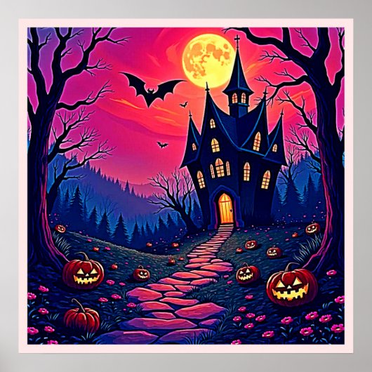 Poster Éffrayant Halloween Haunted Mansion Art (Devant)