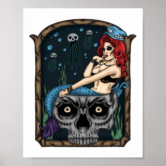 Poster Éffrayant Halloween Punk Goth Crâne sirène (Devant)
