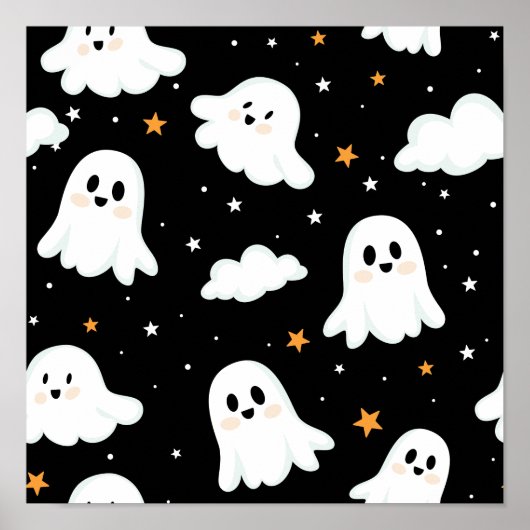 Poster Éffrayant mignon Halloween Ghost Nuageux Star Sky (Devant)