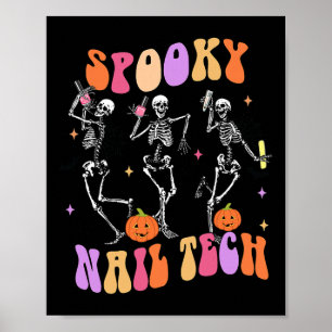 Poster Éffrayant Nail Tech Fun Skeleton Nail Tech Hallowe
