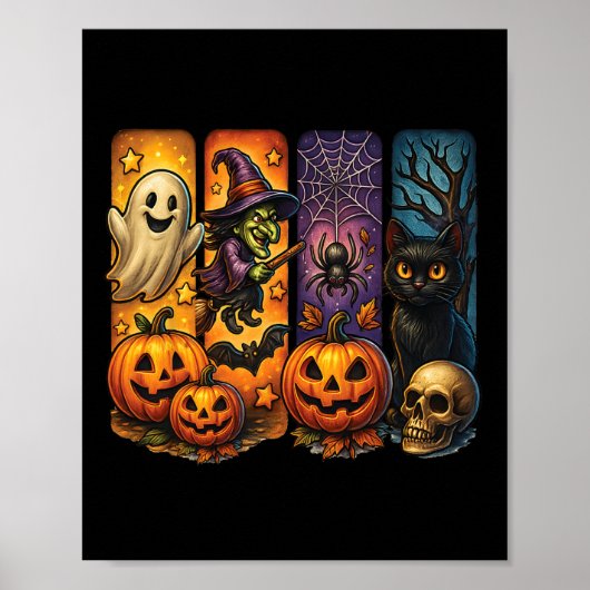 Poster Éffrayant Retro Ghost Witch Funny Halloween Garçon (Devant)
