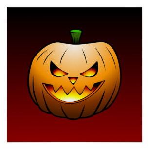Poster Éffrayant visage du Citrouille Halloween