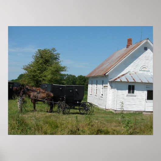 Poster Eglise Amish et Chevaux (Devant)