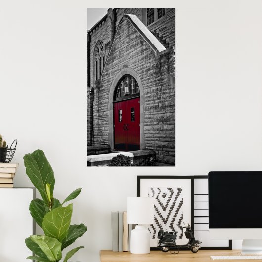 Poster Eglise avec portes rouges (Bureau à domicile)