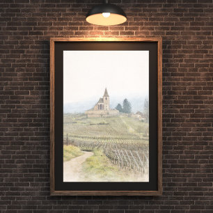 Poster Église de campagne vintage esquisse – Vignoble rus