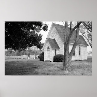 Poster Église de la Petite Campagne en noir et blanc