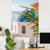 Poster Eglise et fleurs à Santorin (Bureau à domicile)