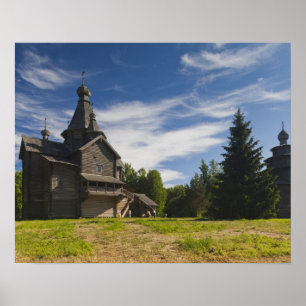 Poster Église orthodoxe russe traditionnelle en bois