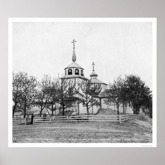 Poster Église russe couverte par Ash volcanique 1912 (Devant)