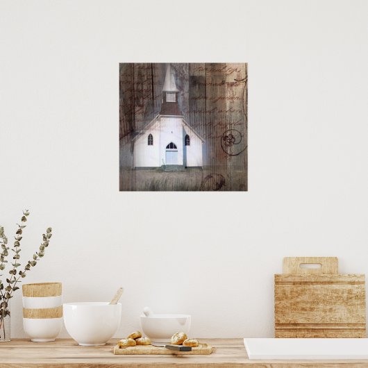 Poster Église rustique primitive en bois défoncé (Cuisine)