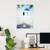 Poster église Santorin blanche et bleue (Bureau à domicile)