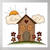 Poster Église Sunny Avec Fleurs Rustique Charme De Pays (Devant)