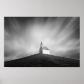 Poster Eglise sur une colline en noir et blanc (Devant)