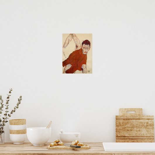 Poster Egon Schiele - Auto-Portrait Dans Un Jérkite Avec (Cuisine)