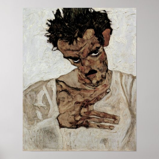 Poster Egon+Schiele, autoportrait+avec+fruit+lanterne, Eg (Devant)