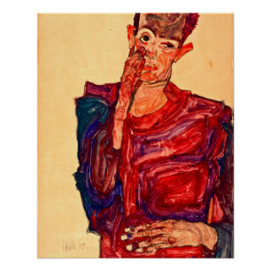 Poster Egon Schiele - autoportrait avec la paupière tirée