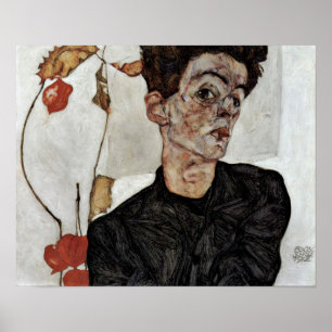 Poster Egon Schiele - autoportrait avec lanterne aux frui