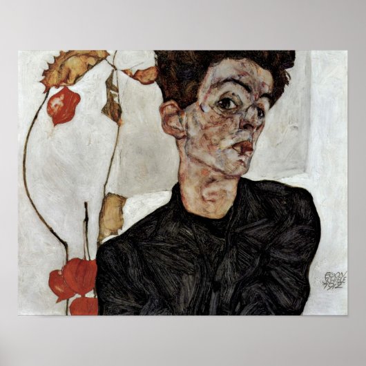 Poster Egon Schiele - autoportrait avec lanterne aux frui (Devant)
