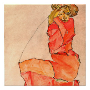 Poster Egon Schiele - femelle à genoux dans la robe de
