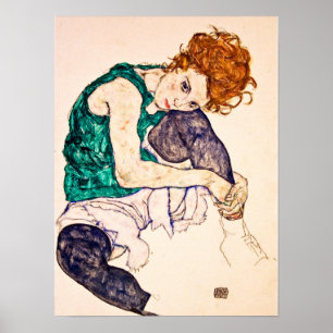Poster Egon Schiele - Femme Assis Avec Jambes Tirées Vers