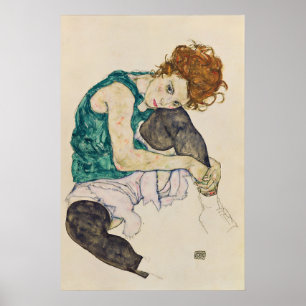 Poster Egon Schiele 'Femme assise' Art expressionniste