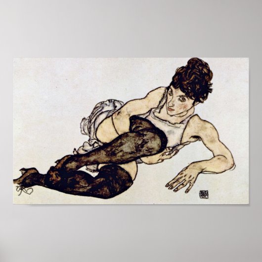 Poster Egon Schiele - Femme aux bas verts (Devant)