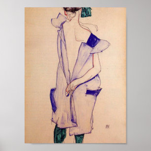 Poster Egon Schiele - fille debout dans une robe bleue