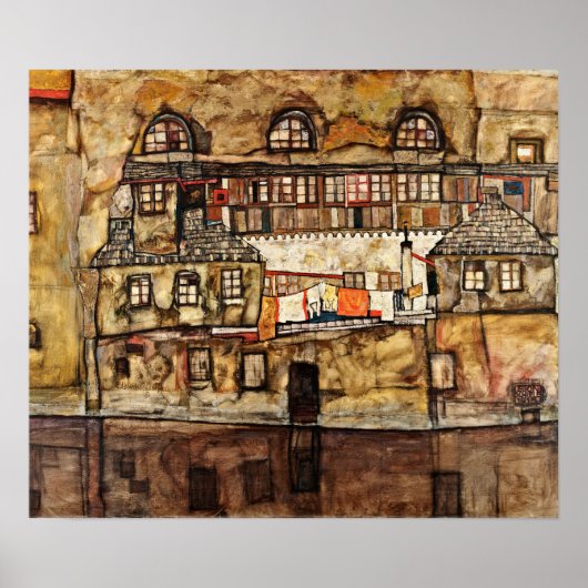 Poster Egon Schiele - Mur De Maison Sur La Rivière (Devant)