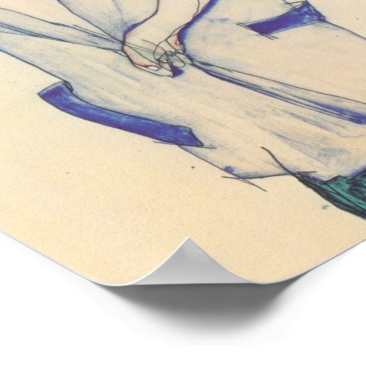 Poster Egon Schiele - Une Fille Debout En Bleu Et Vert (Coin)