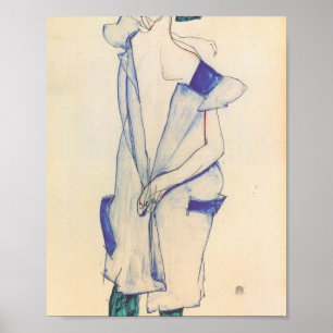 Poster Egon Schiele - Une Fille Debout En Bleu Et Vert