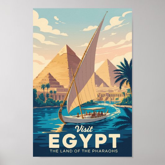 Poster Egypt Pyramid Illustration Travel Art Vintage (Devant)