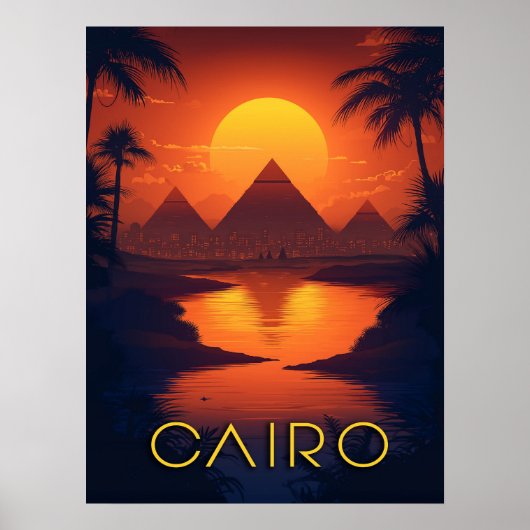 Poster Égypte Coucher de soleil : Pyramides et rivière du (Devant)