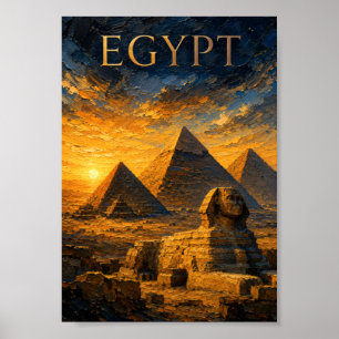 Poster Égypte : Pyramides au coucher de soleil doré Art S