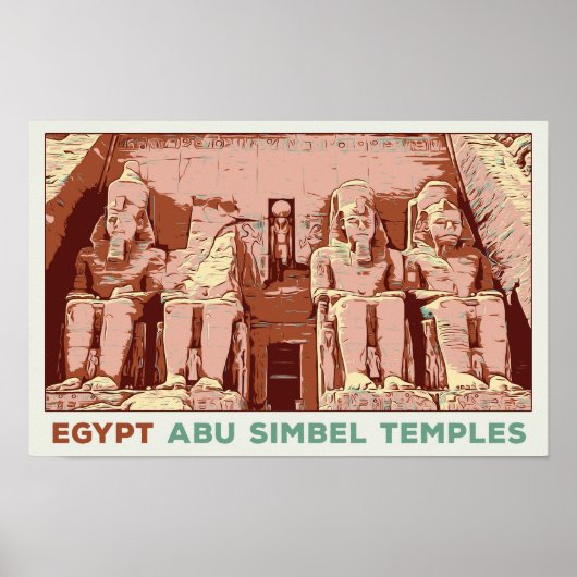 Poster Égypte, temples d'Abu Simbel illustration Carte po (Devant)