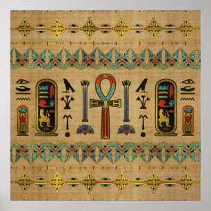 Poster Egyptian Cross - Ankh Ornament on papyrus