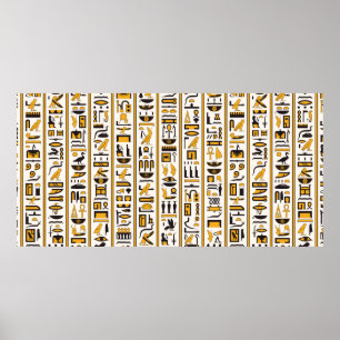 Poster Egyptian hieroglyphs yellow-black color seamless