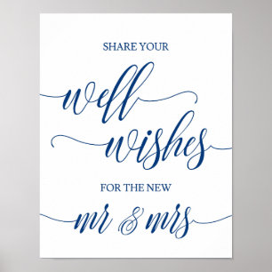 Poster Eh bien voeux Mariage Connexion Navy Blue Calligra