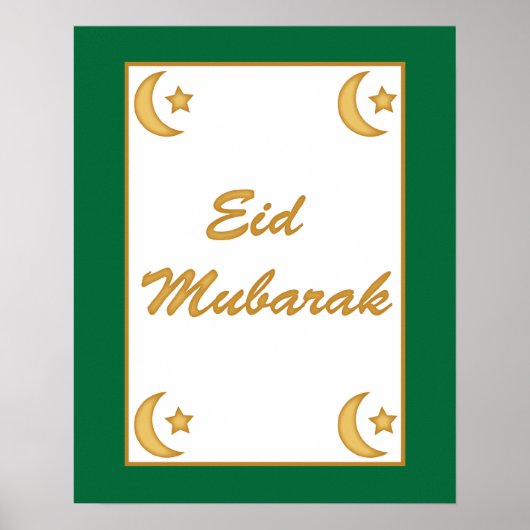 Poster Eid al Fitr Eid Moubarak Green Moon Stars (Devant)