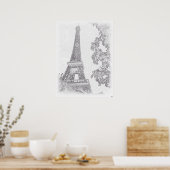 Poster Eiffel BW Sketch (Cuisine)