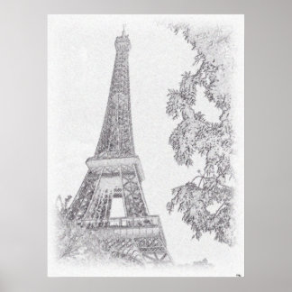 Poster Eiffel BW Sketch